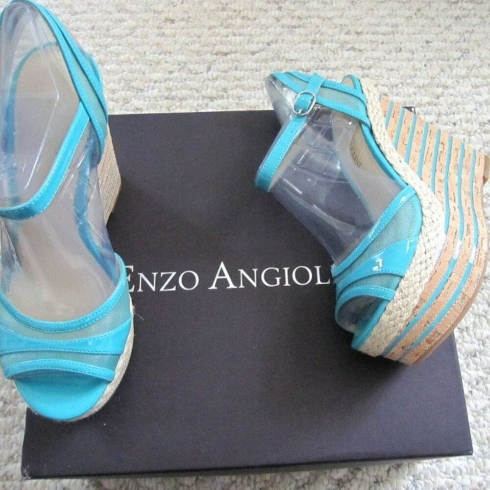 Enzo  Angiolini Teal Platform Wedge Shoes Sandals 6.5 New
